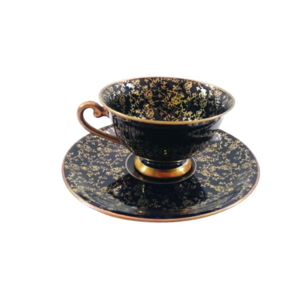 Alka Bavaria Sylvia Porcelain Blue and Gold Capri Tea Cup and Saucer Duo