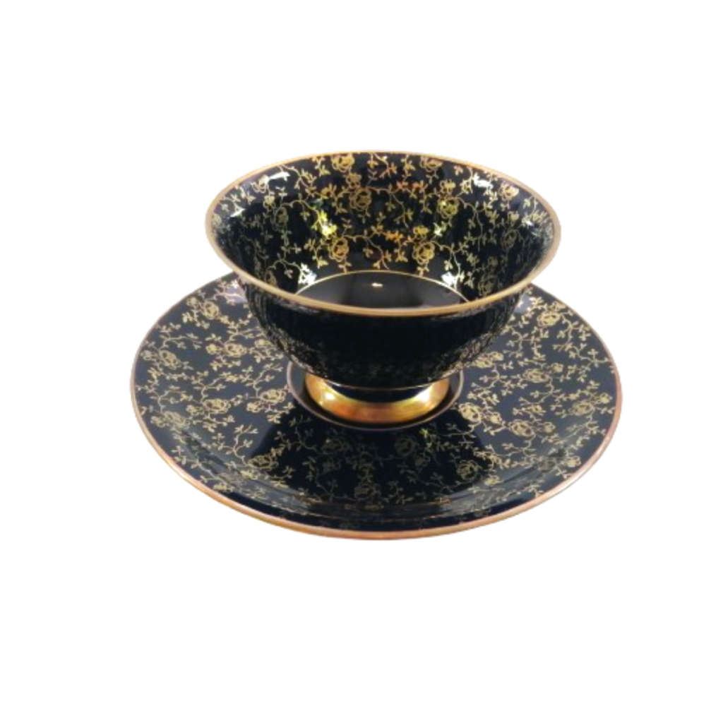 Alka Bavaria Sylvia Porcelain Blue and Gold Capri Tea Cup and Saucer Duo