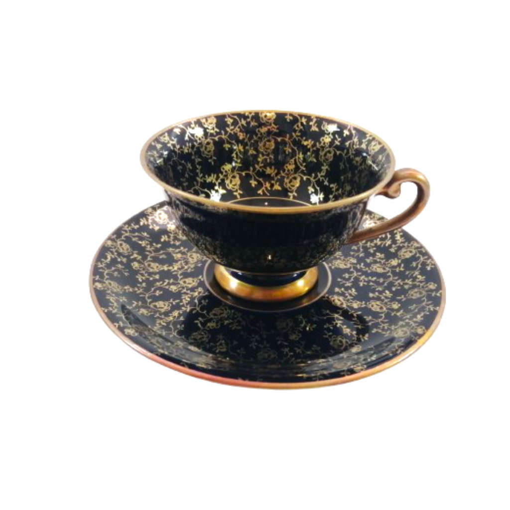 Alka Bavaria Sylvia Porcelain Blue and Gold Capri Tea Cup and Saucer Duo