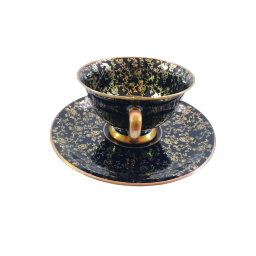 Alka Bavaria Sylvia Porcelain Blue and Gold Capri Tea Cup and Saucer Duo