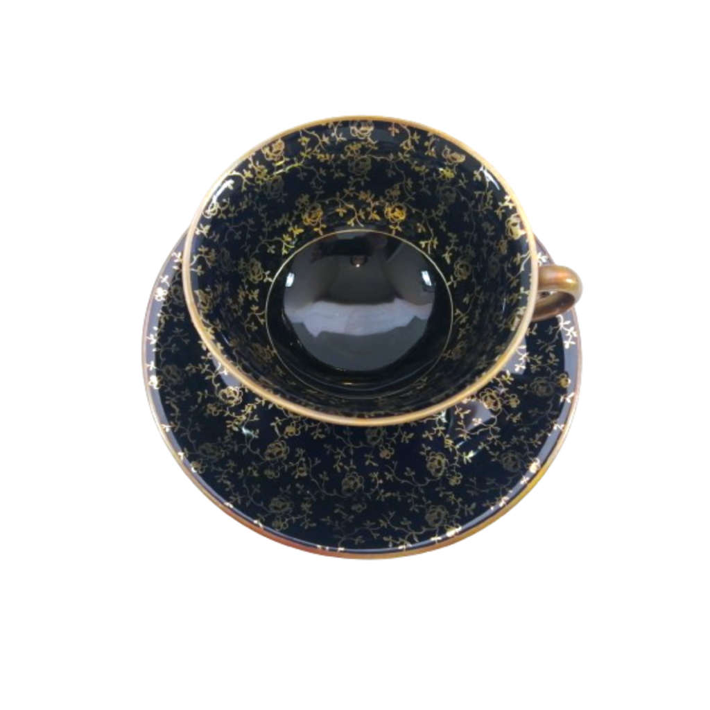 Alka Bavaria Sylvia Porcelain Blue and Gold Capri Tea Cup and Saucer Duo