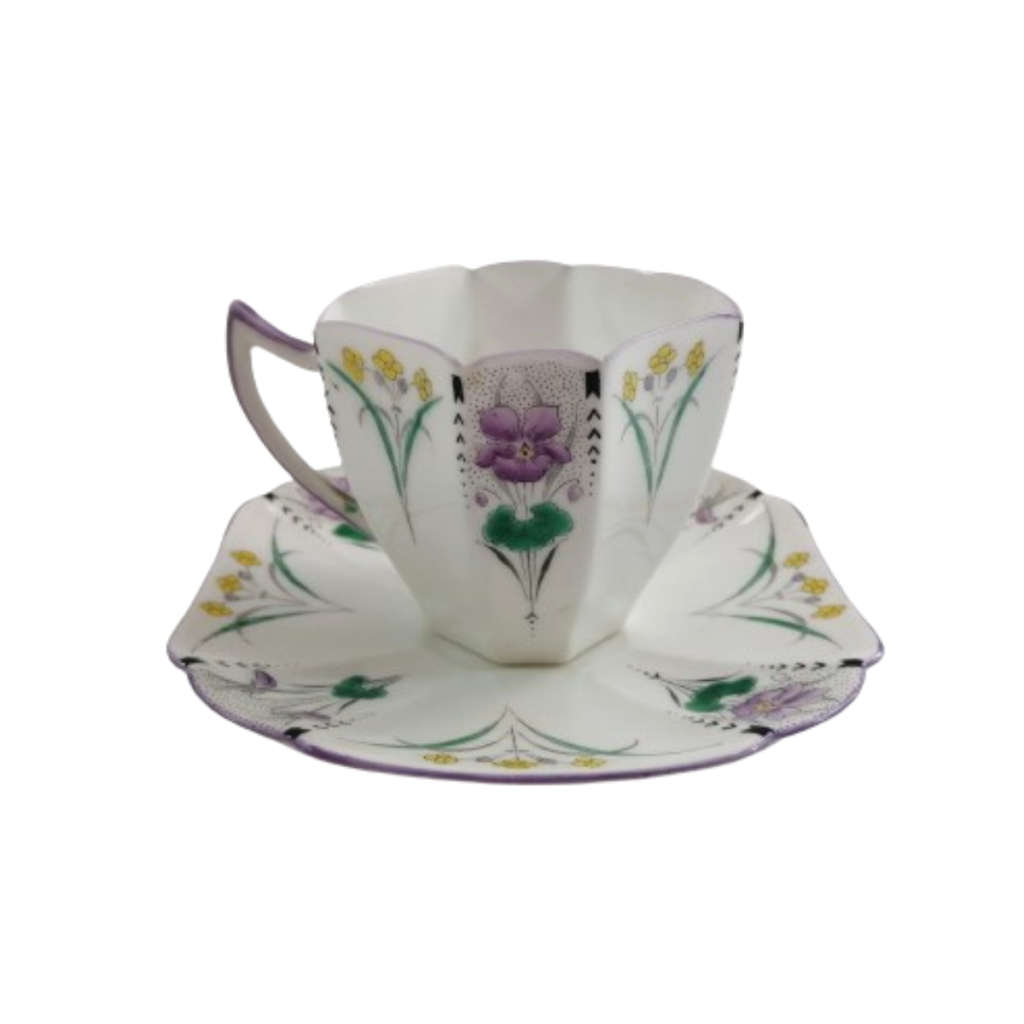 Shelley Pansies Cup & Saucer in the Queen Anne Shape Duo