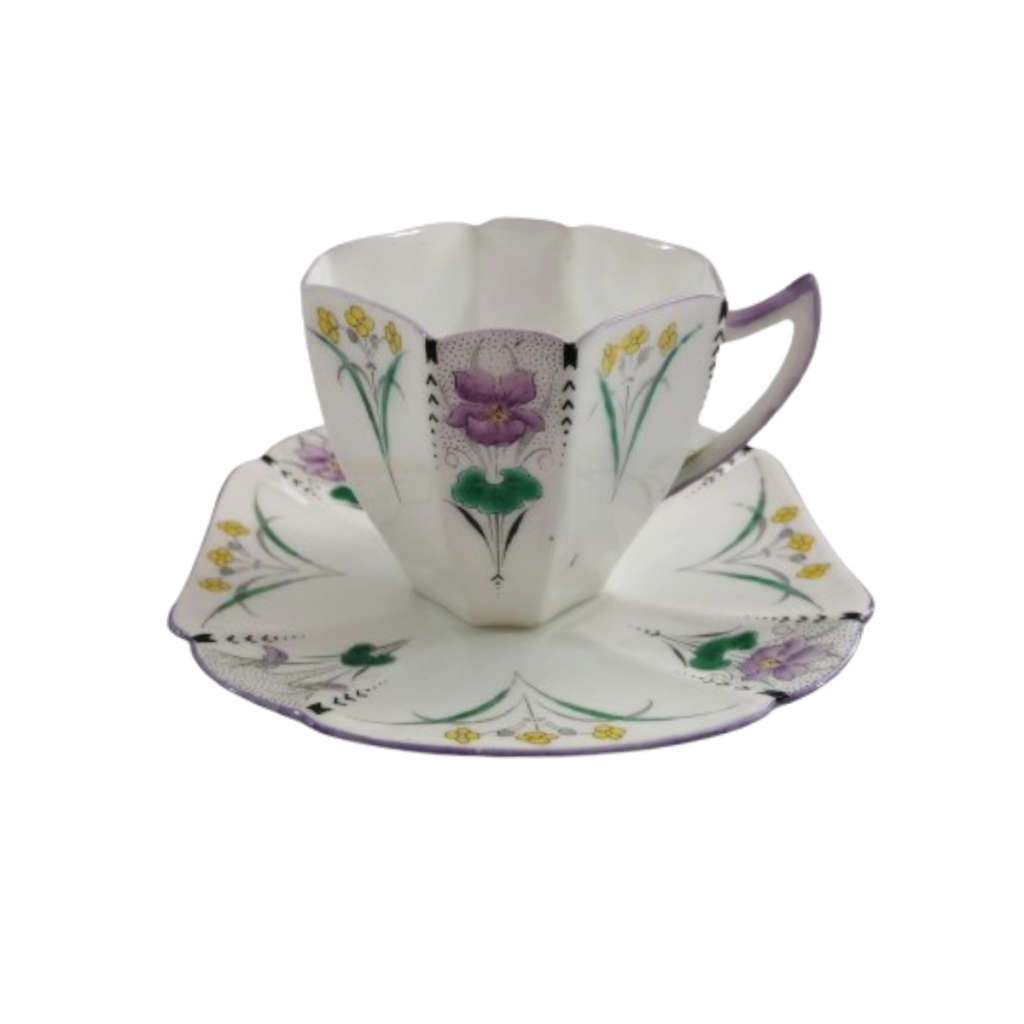 Shelley Pansies Cup & Saucer in the Queen Anne Shape Duo