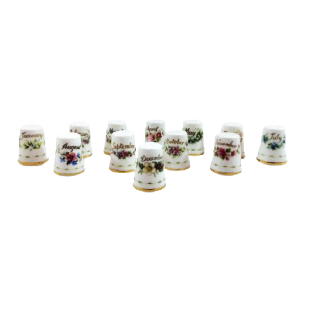 Royal Albert Flower of the Month Full Set Thimbles on Stand Boxed
