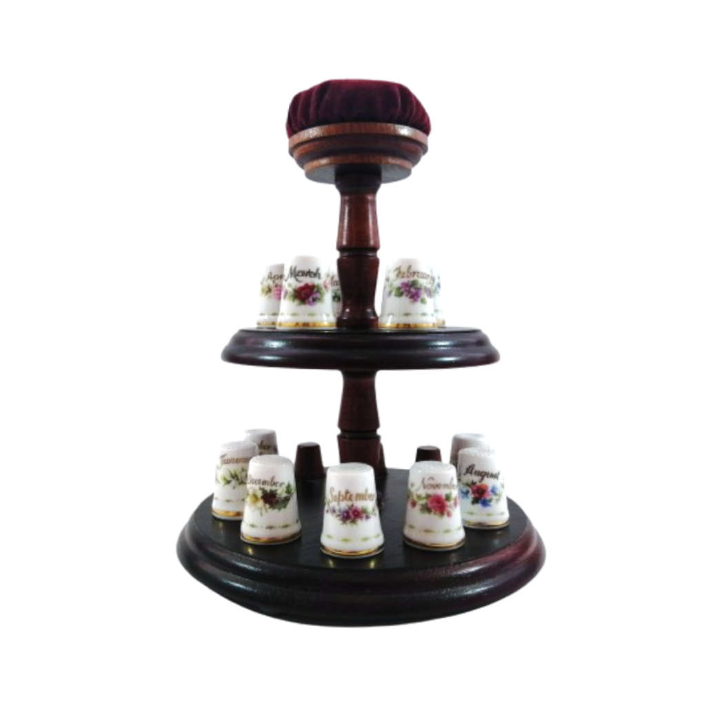 Royal Albert Flower of the Month Full Set Thimbles on Stand Boxed