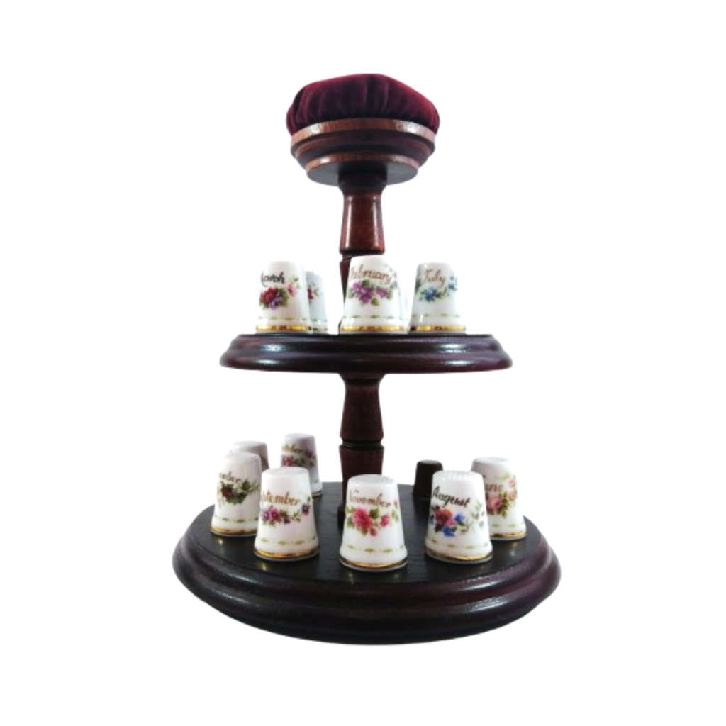 Royal Albert Flower of the Month Full Set Thimbles on Stand Boxed