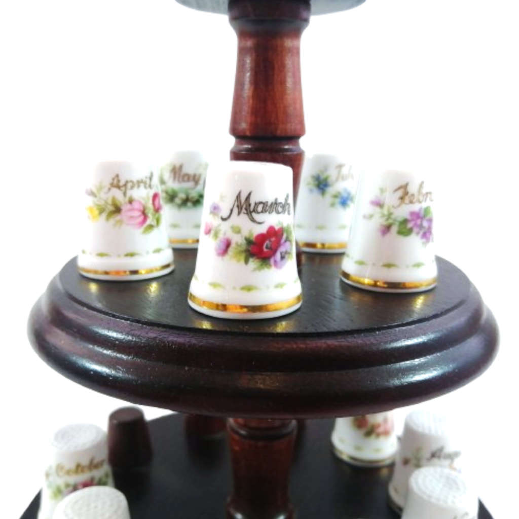 Royal Albert Flower of the Month Full Set Thimbles on Stand Boxed