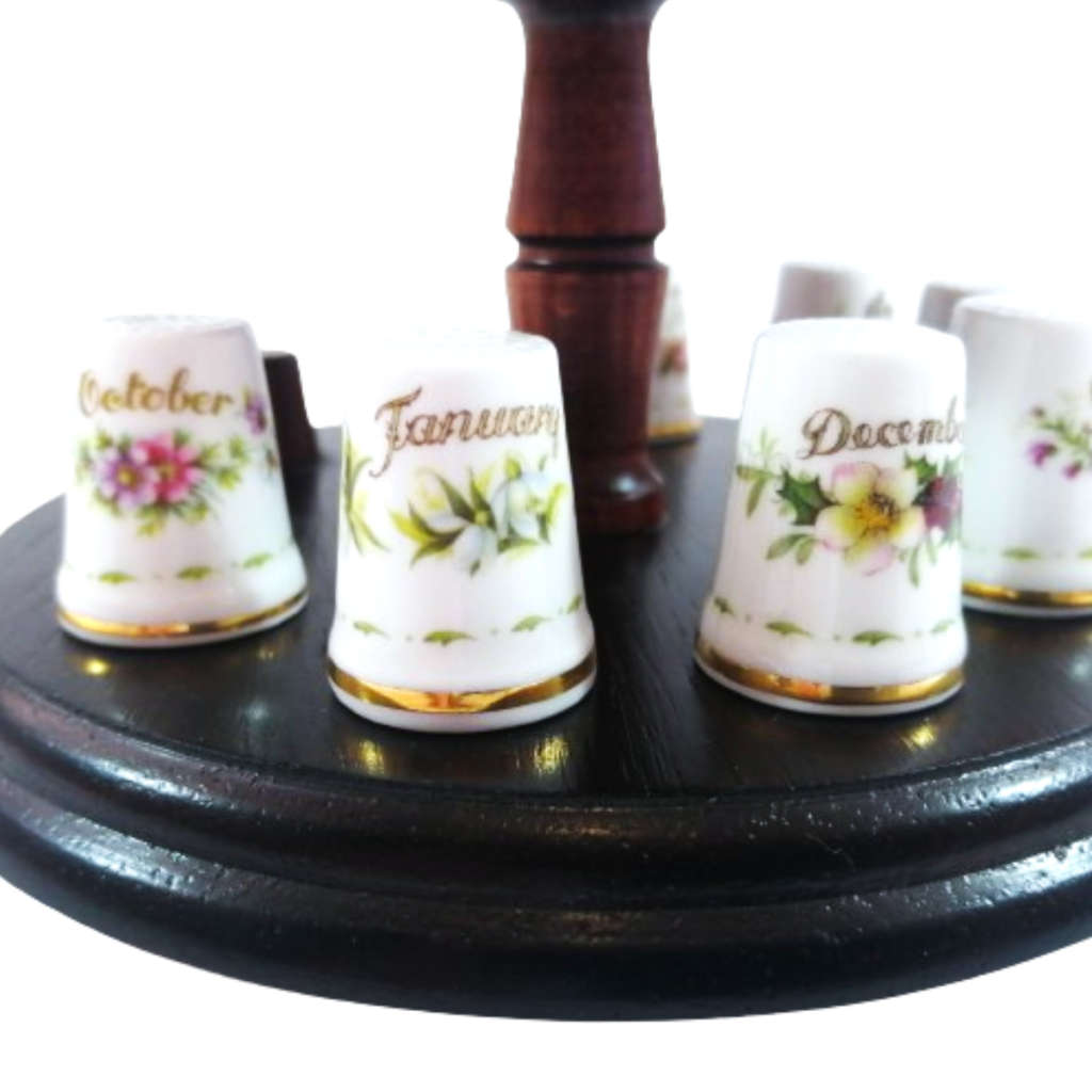 Royal Albert Flower of the Month Full Set Thimbles on Stand Boxed