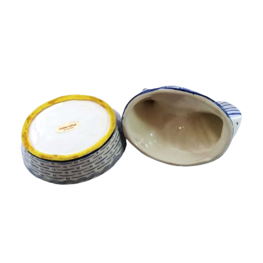 Large Vintage Blue and White Glazed Chicken / Hen Nest Lidded Dish