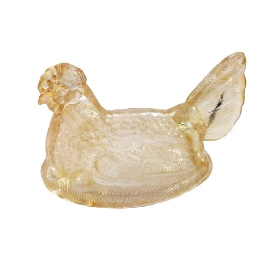 Vintage Dark Amber Pressed Glass Chicken / Hen Nest Lidded Dish