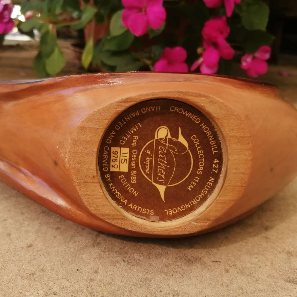 Feathers of Knysna Gallery carved and hand painted Crowned Hornbill 115/975