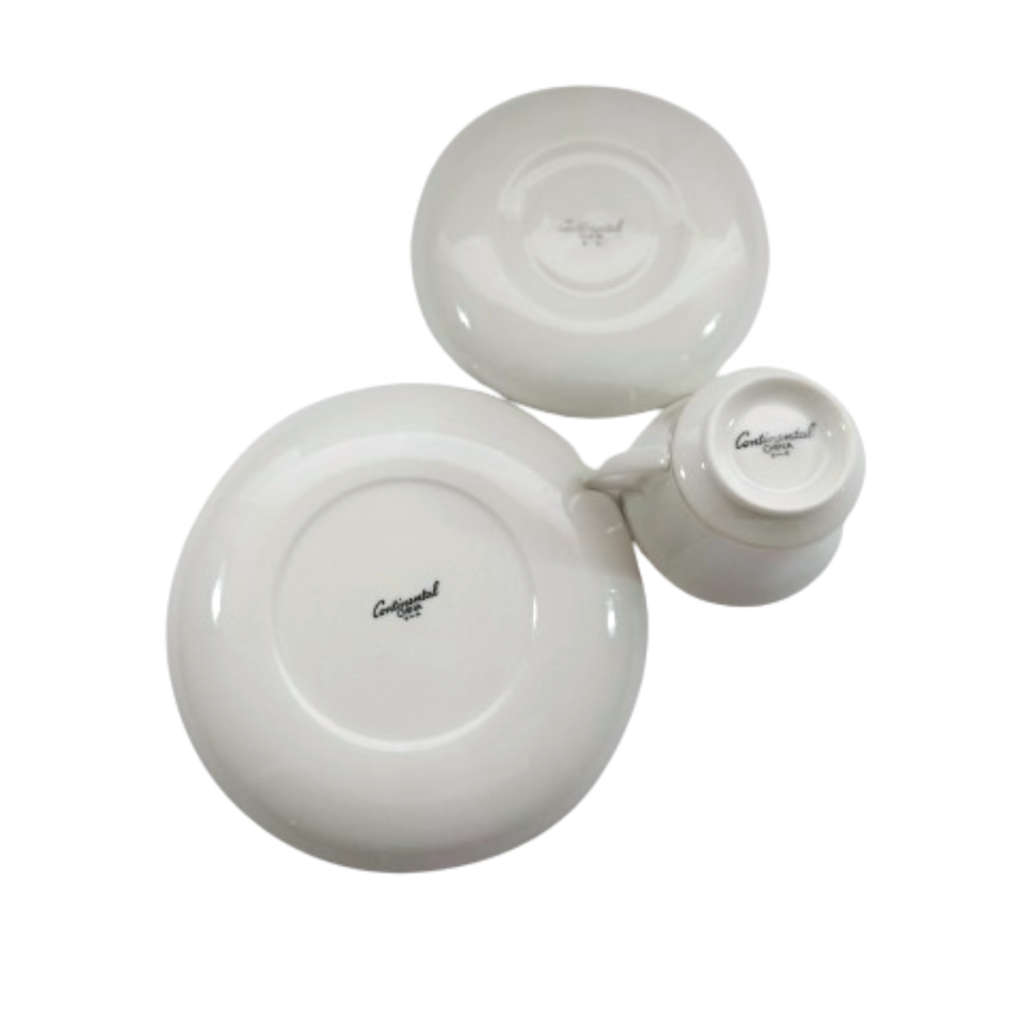 Continental China Trio Crisp white with a gold trim.