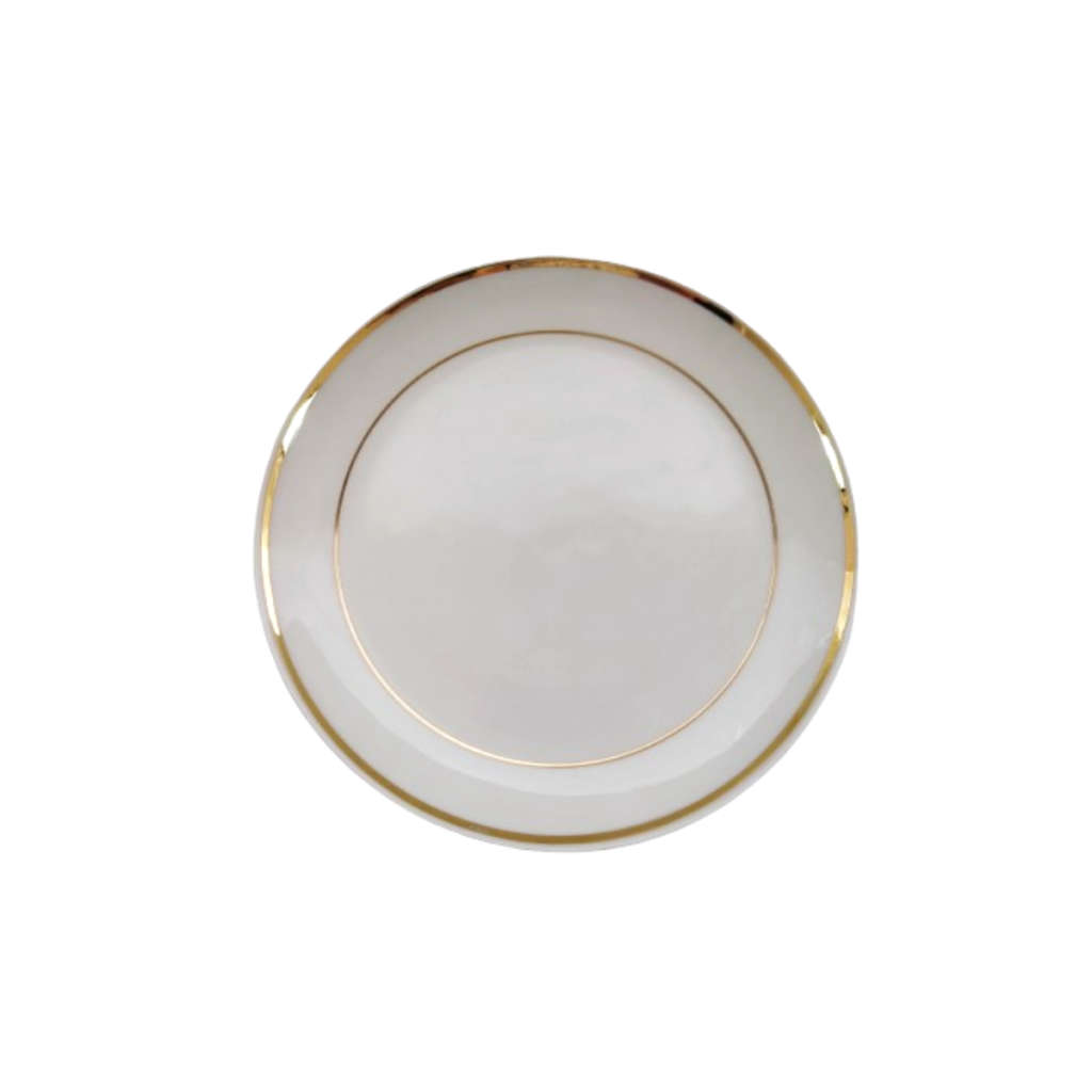 Continental China Trio Crisp white with a gold trim.