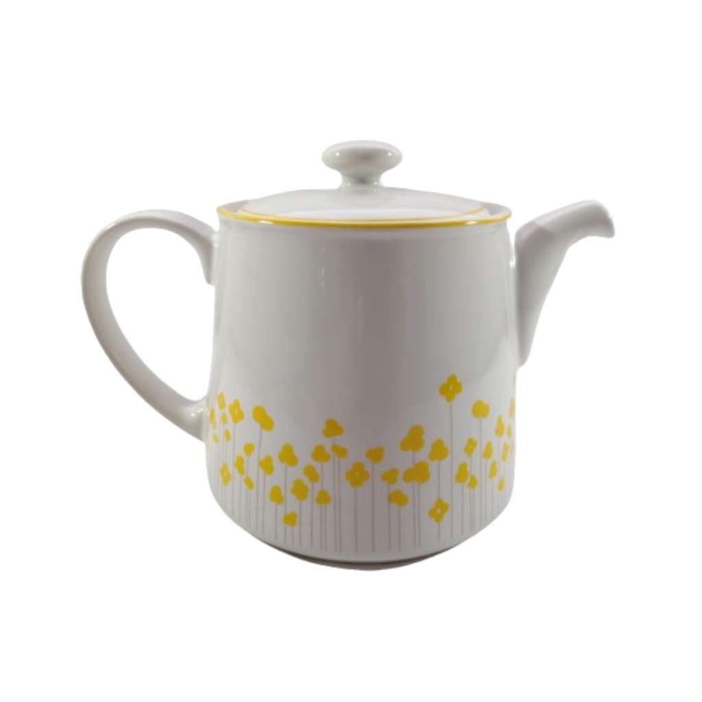 Drosilk Stonewear White Yellow flowers Tea Pot
