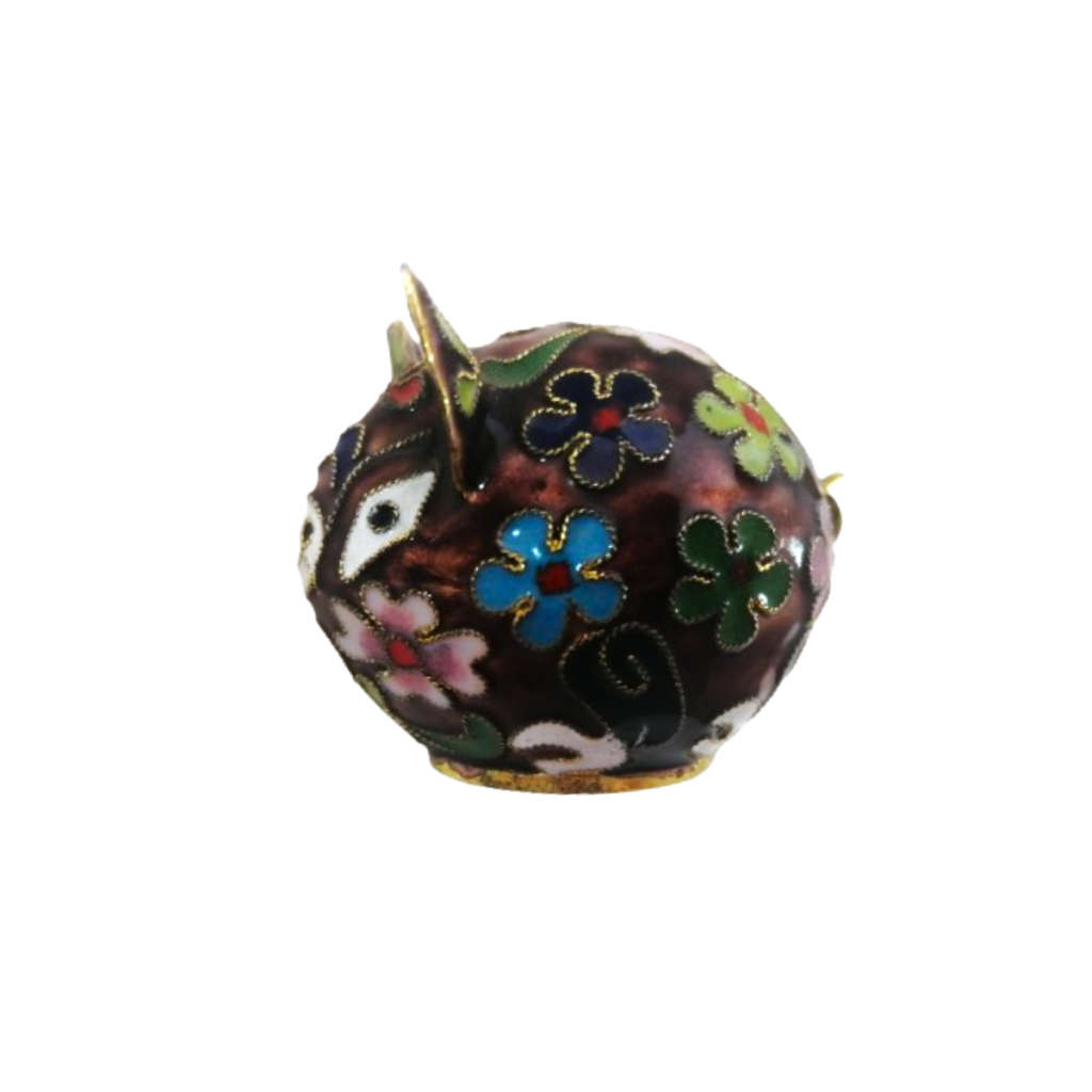 Chinese Cloisonne Pig Pretty Enameled Flowers