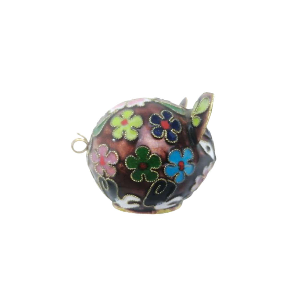 Chinese Cloisonne Pig Pretty Enameled Flowers