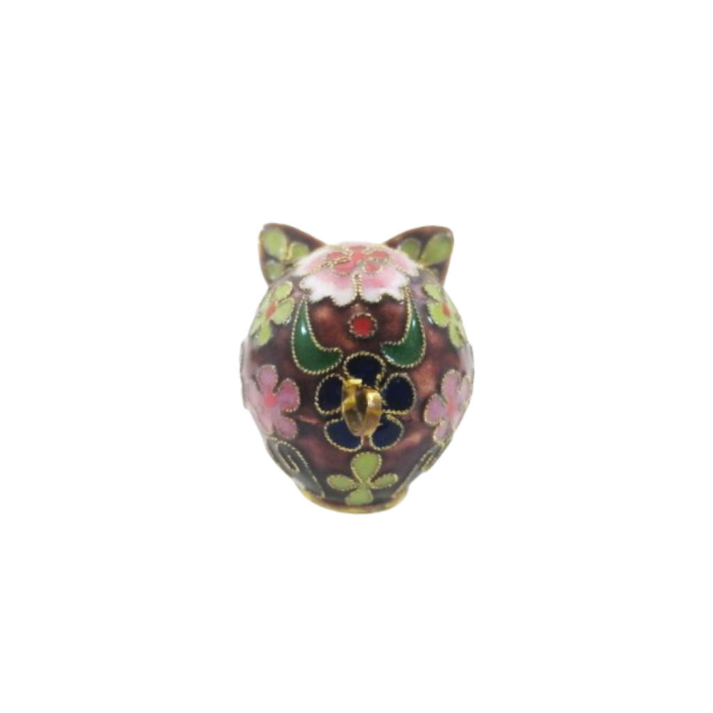 Chinese Cloisonne Pig Pretty Enameled Flowers