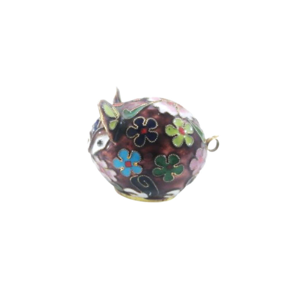 Chinese Cloisonne Pig Pretty Enameled Flowers