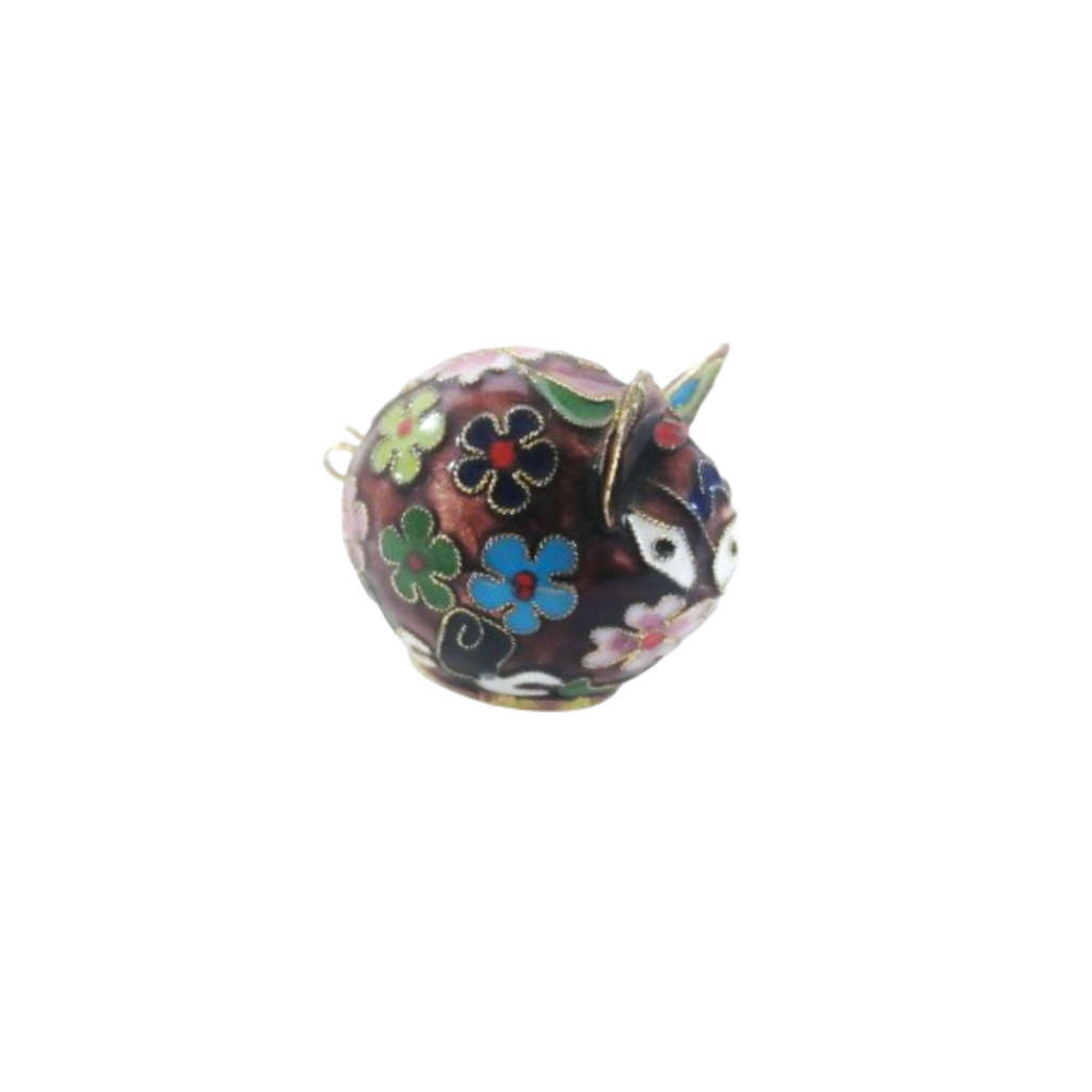 Chinese Cloisonne Pig Pretty Enameled Flowers