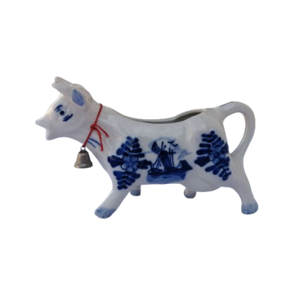 Delft Blue Cow Creamer Milk Jug with Bell Windmill Design