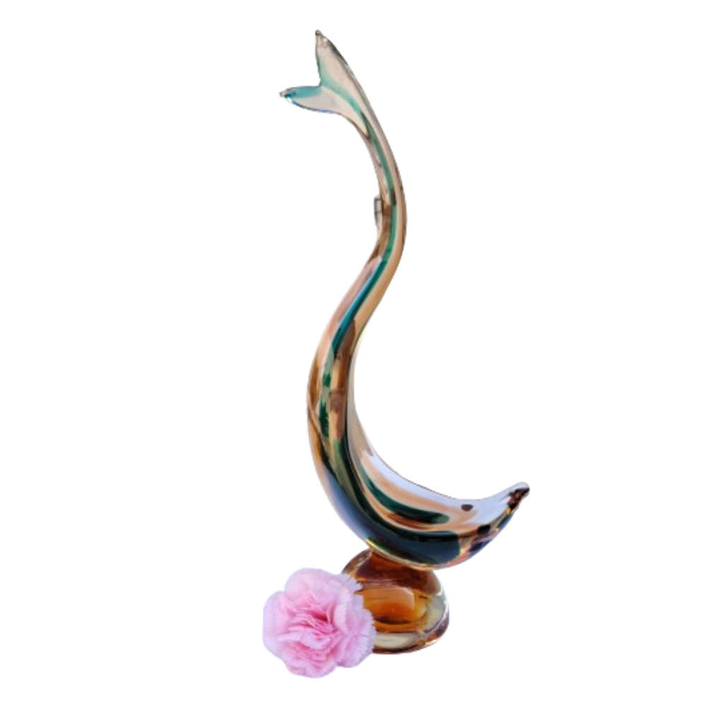 Murano Large Amber and Green Fish Sculpture