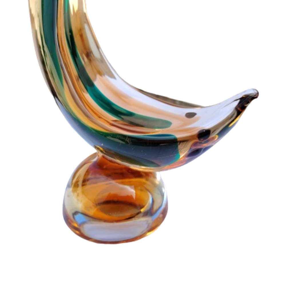 Murano Large Amber and Green Fish Sculpture