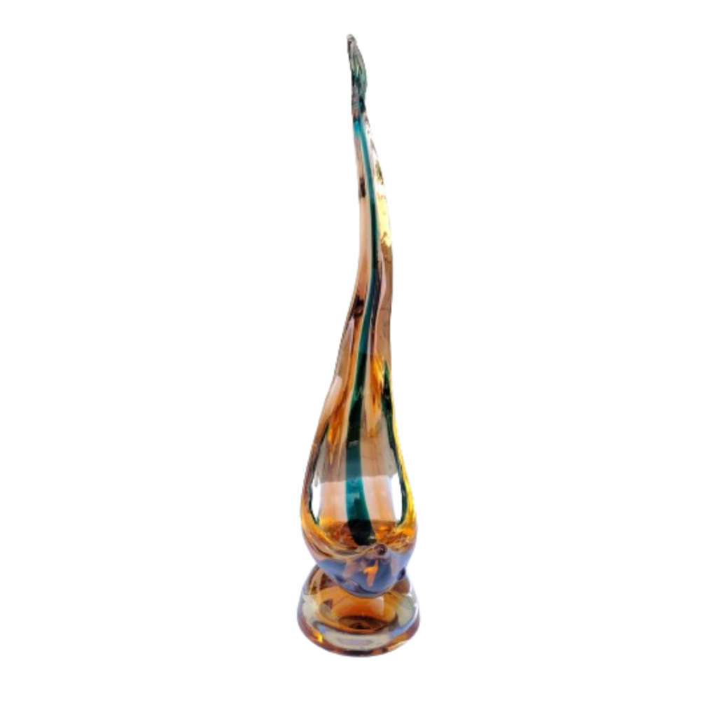 Murano Large Amber and Green Fish Sculpture