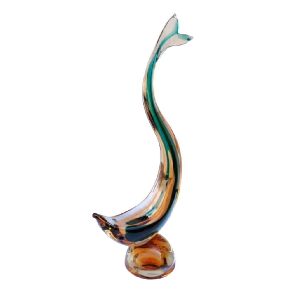 Murano Large Amber and Green Fish Sculpture