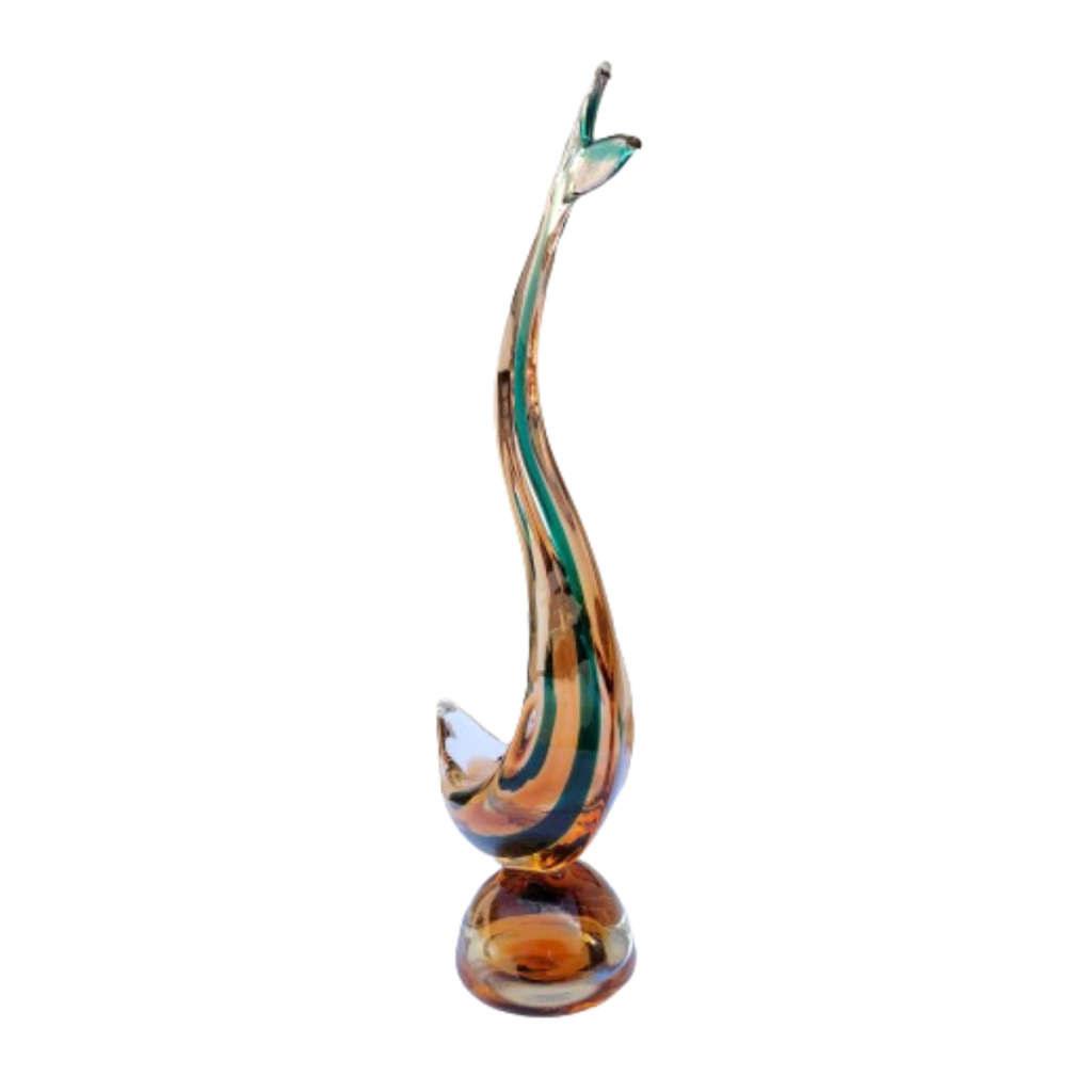 Murano Large Amber and Green Fish Sculpture