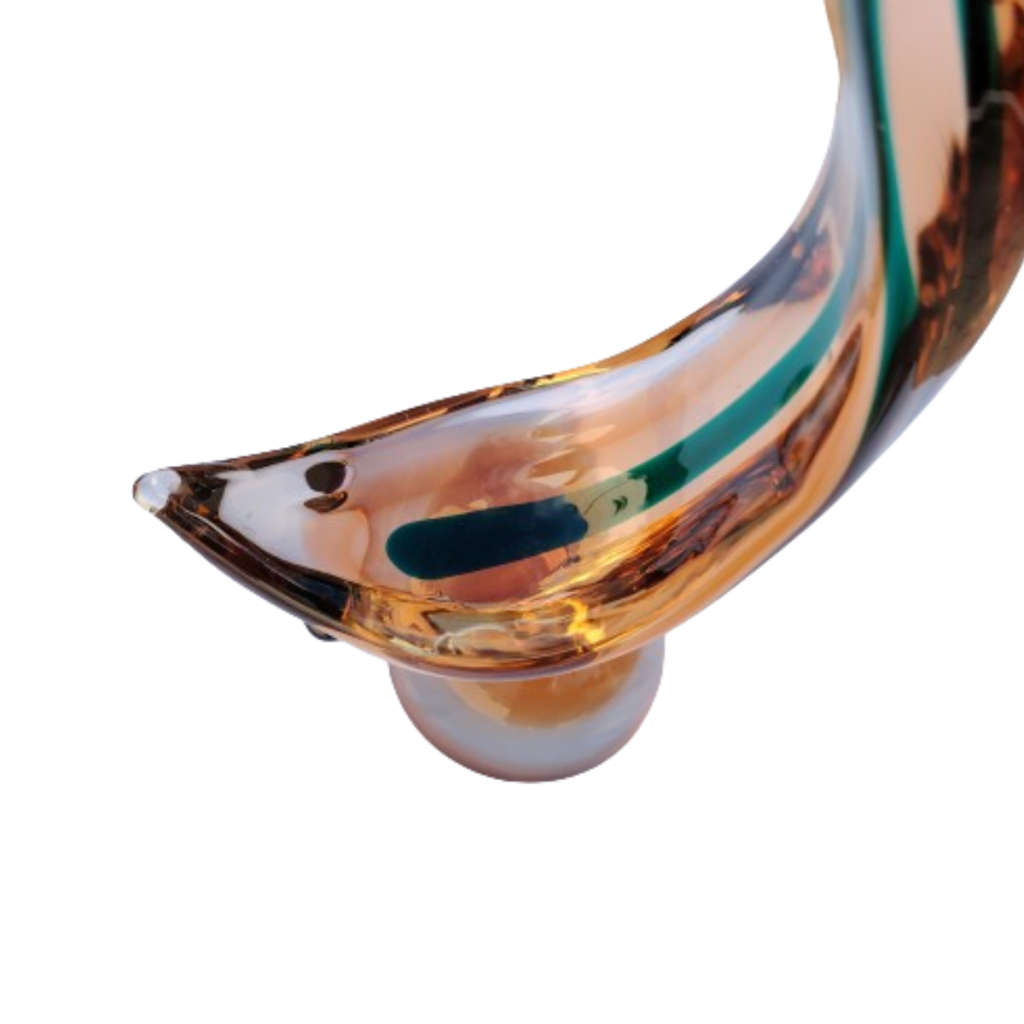 Murano Large Amber and Green Fish Sculpture