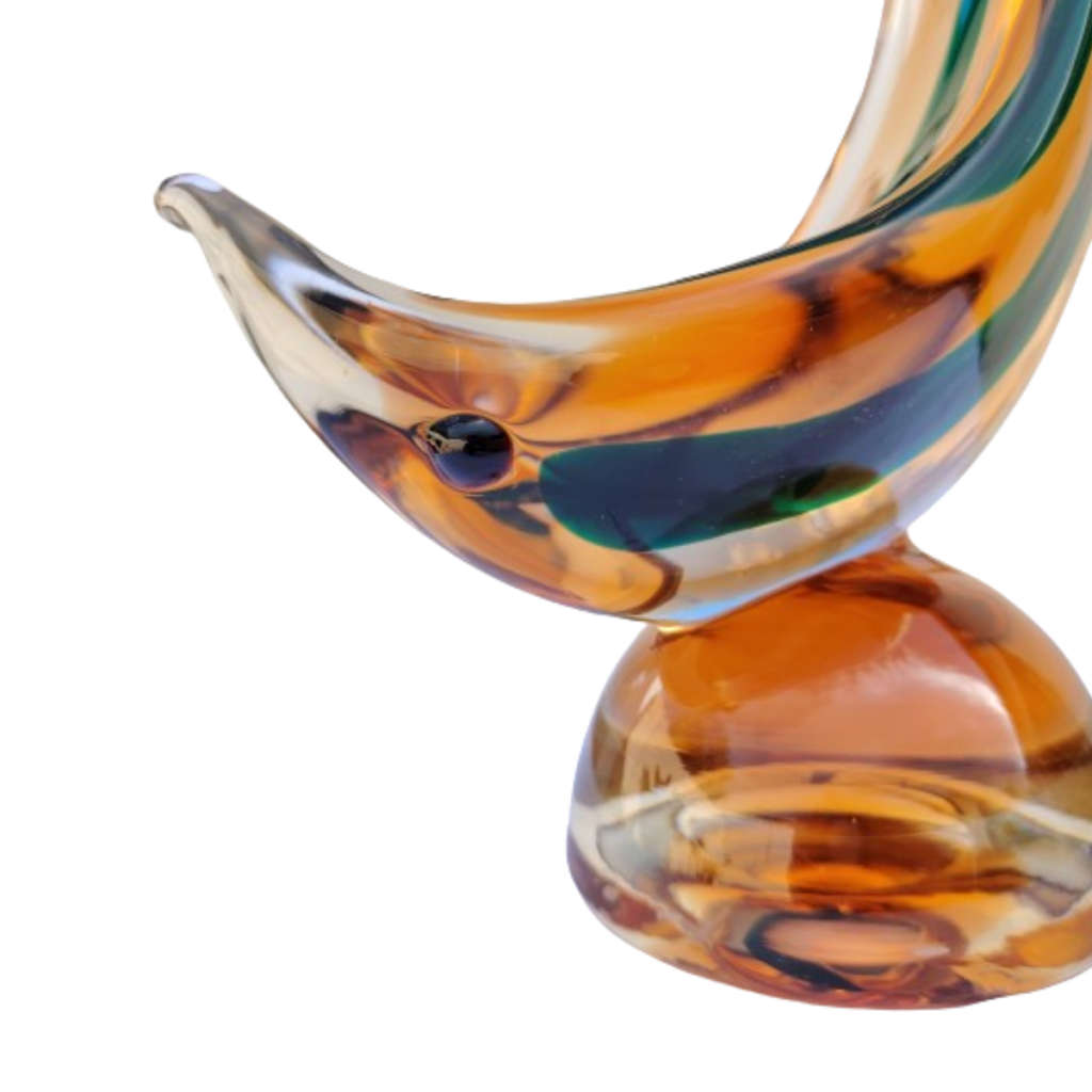 Murano Large Amber and Green Fish Sculpture