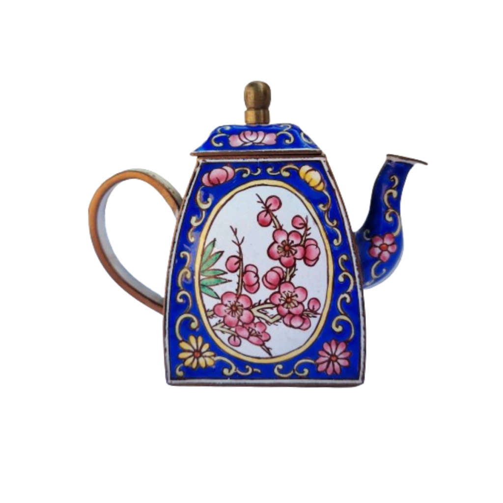 Miniature Hand Painted Blue Trade Aid UK Enamel Teapot