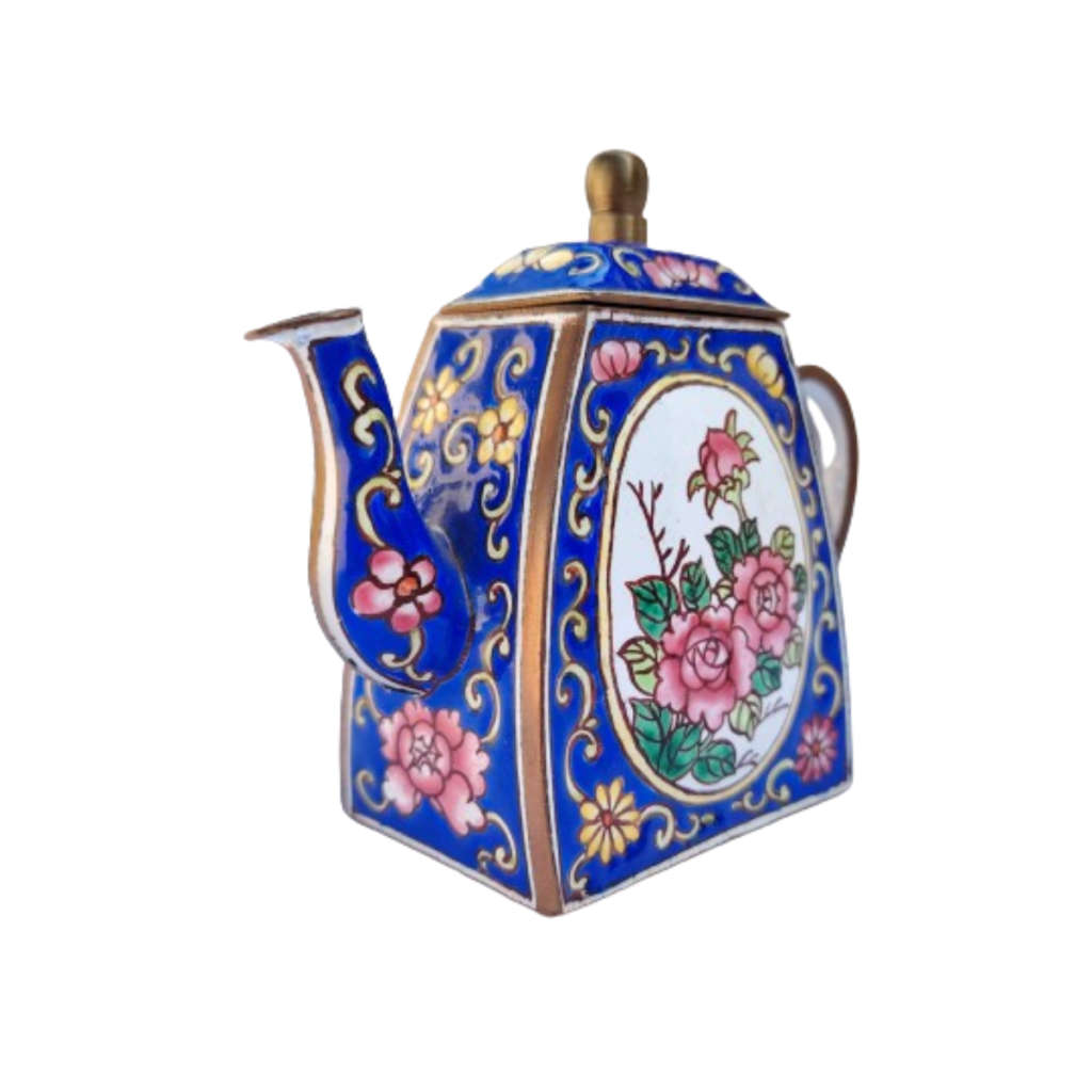 Miniature Hand Painted Blue Trade Aid UK Enamel Teapot