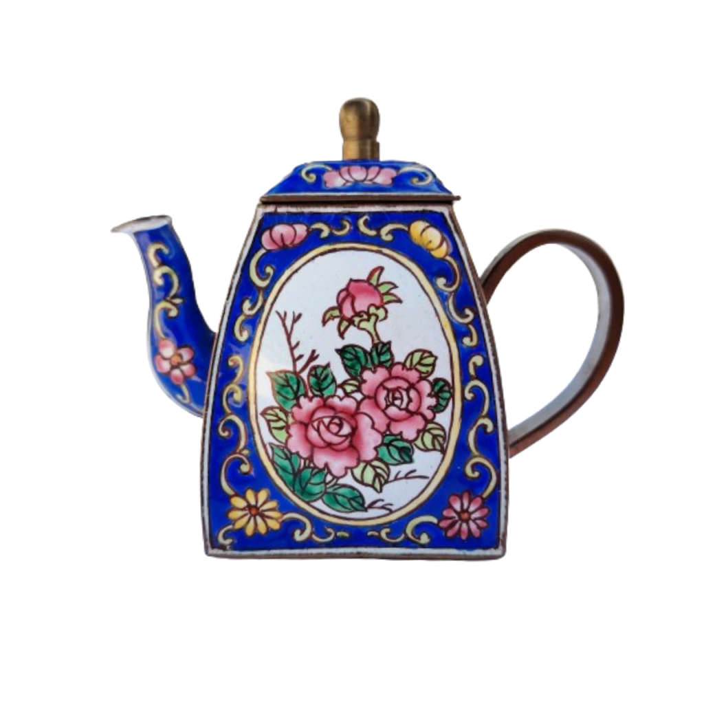Miniature Hand Painted Blue Trade Aid UK Enamel Teapot