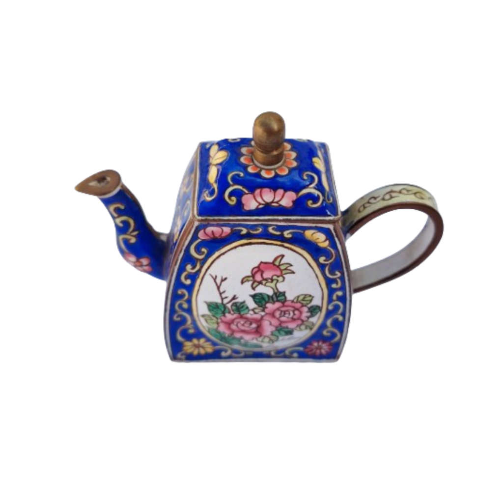 Miniature Hand Painted Blue Trade Aid UK Enamel Teapot