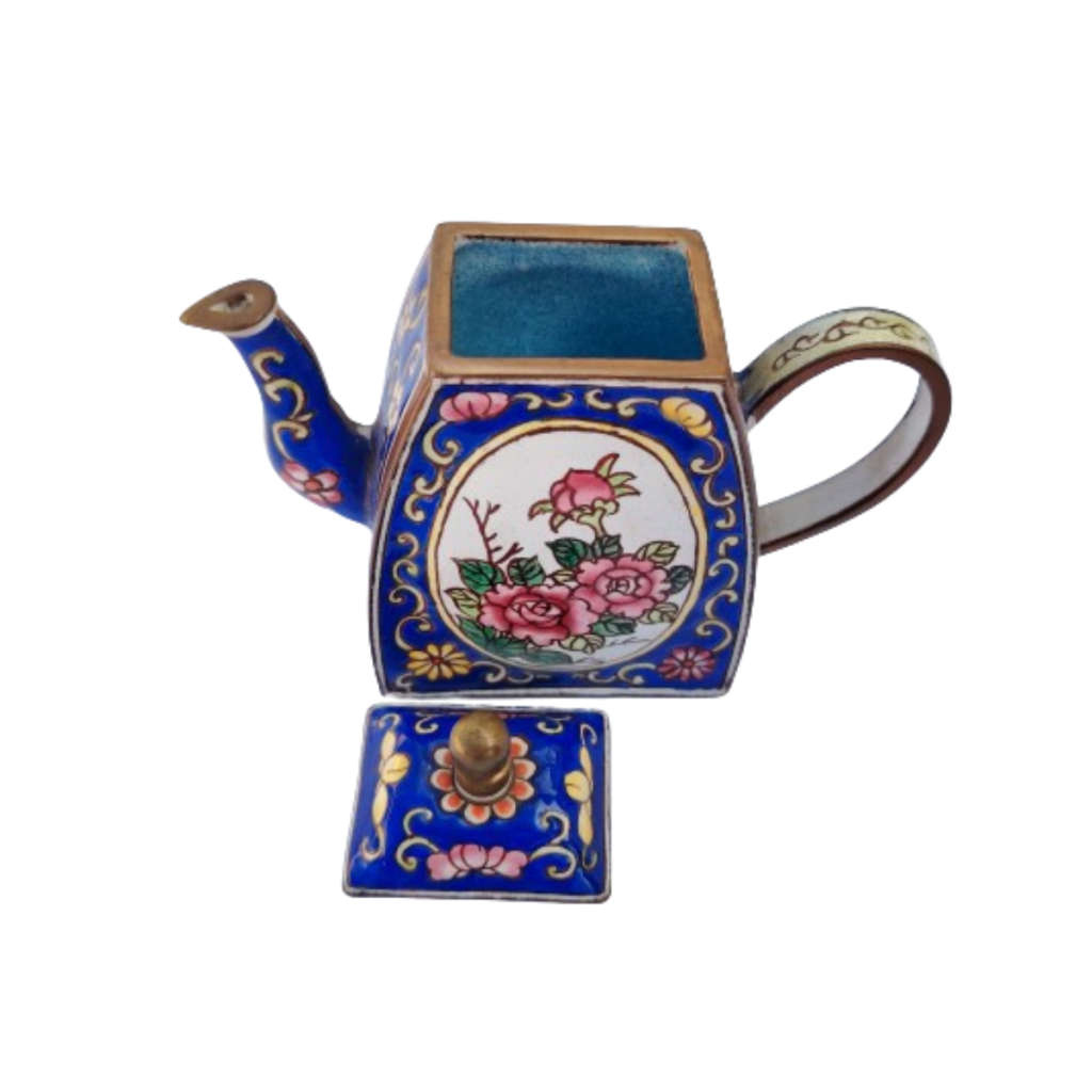 Miniature Hand Painted Blue Trade Aid UK Enamel Teapot