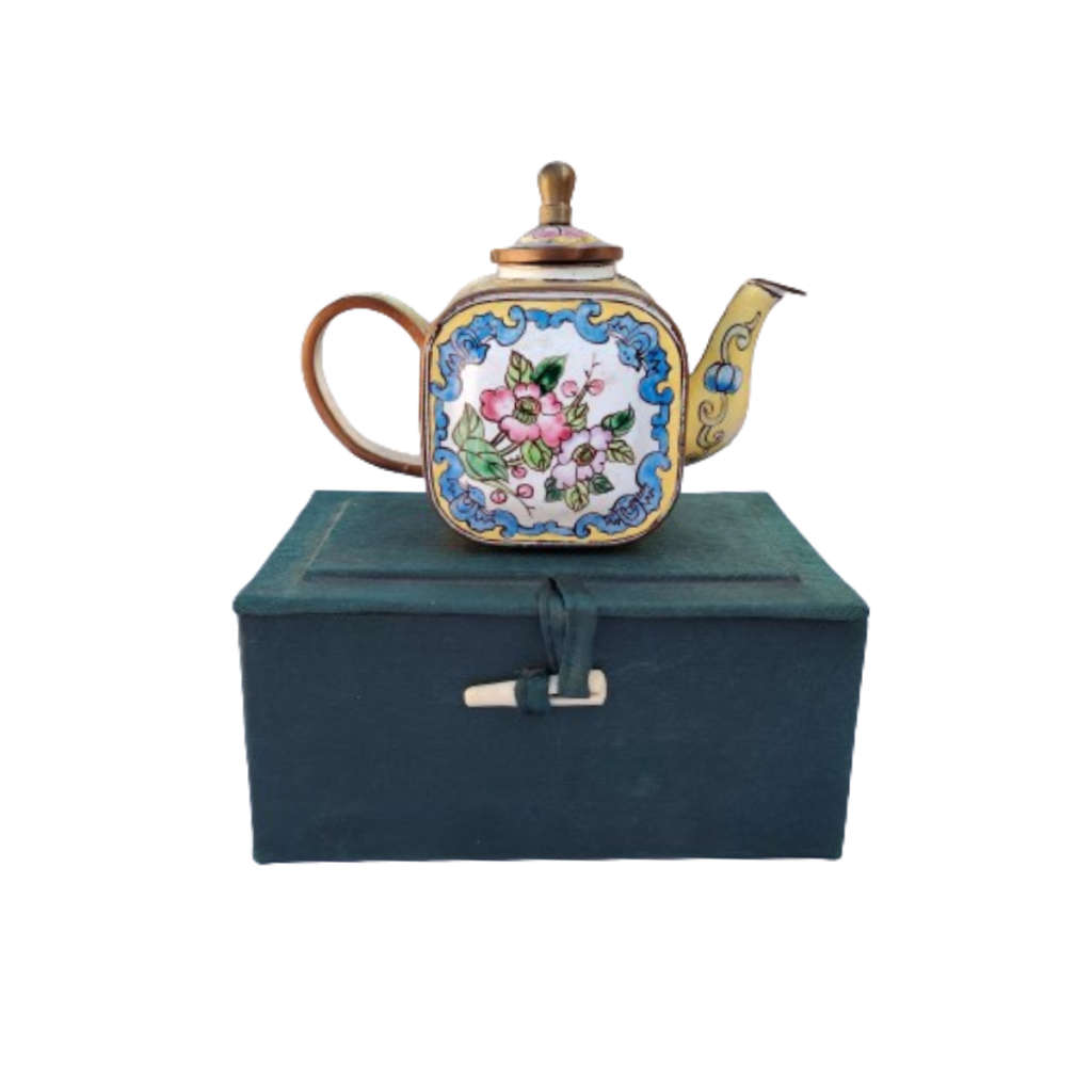 Miniature Hand Painted Square Trade Aid UK Enamel Teapot