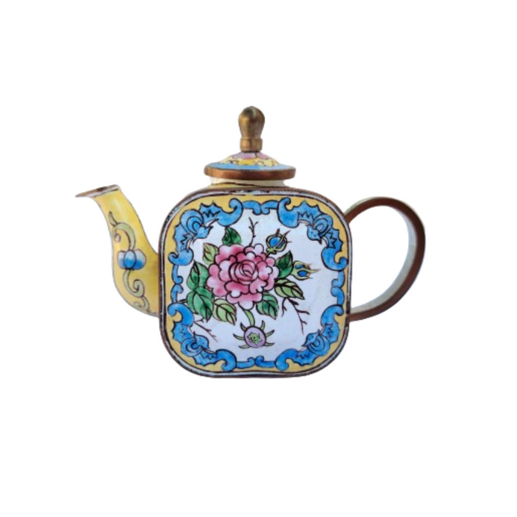 Miniature Hand Painted Square Trade Aid UK Enamel Teapot