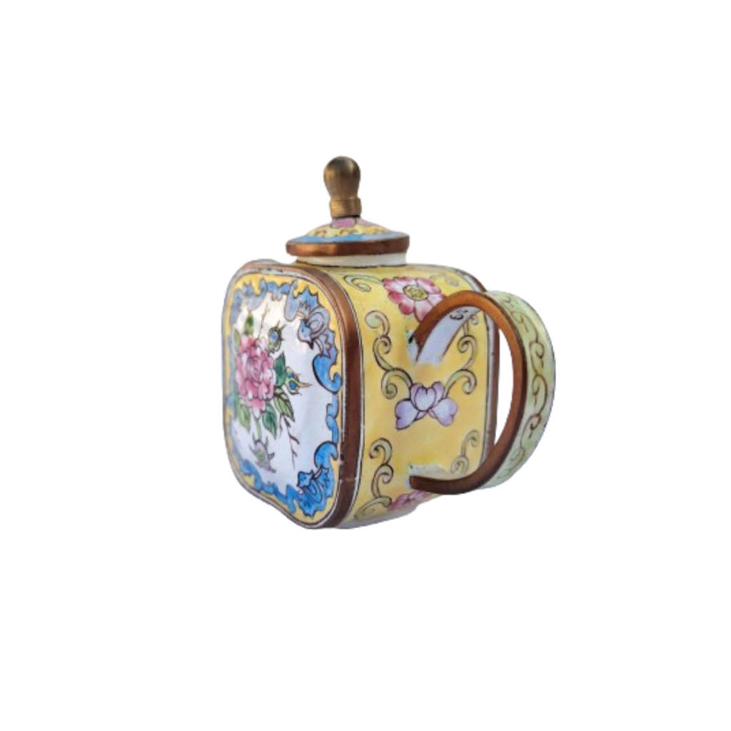 Miniature Hand Painted Square Trade Aid UK Enamel Teapot