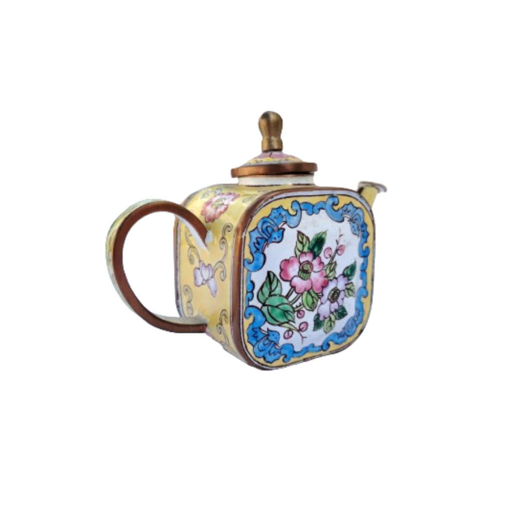 Miniature Hand Painted Square Trade Aid UK Enamel Teapot