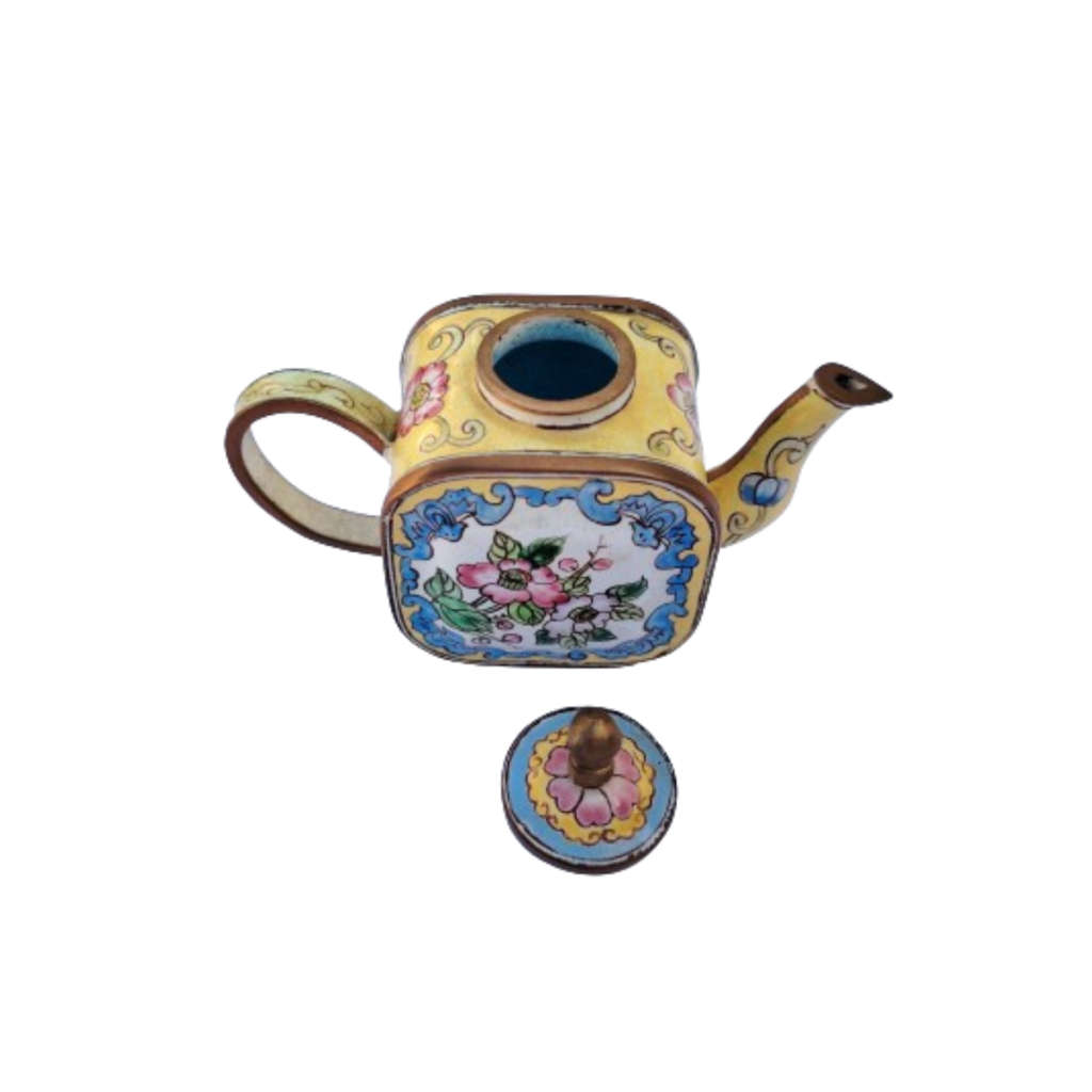 Miniature Hand Painted Square Trade Aid UK Enamel Teapot