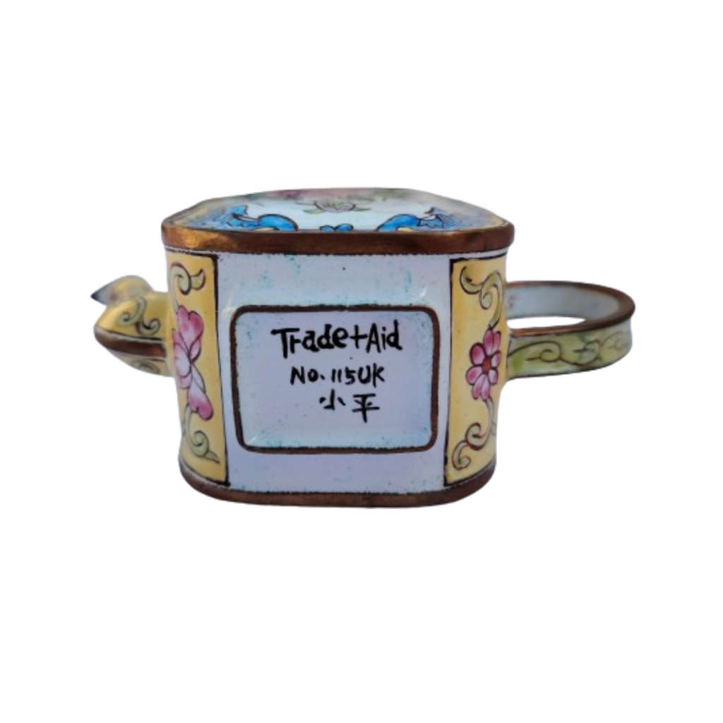 Miniature Hand Painted Square Trade Aid UK Enamel Teapot
