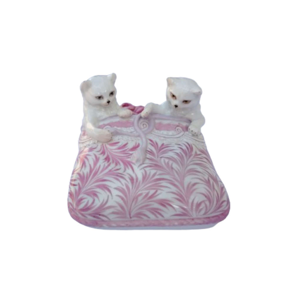 Sweet Pink and White Porcelain Cat Wall Pocket