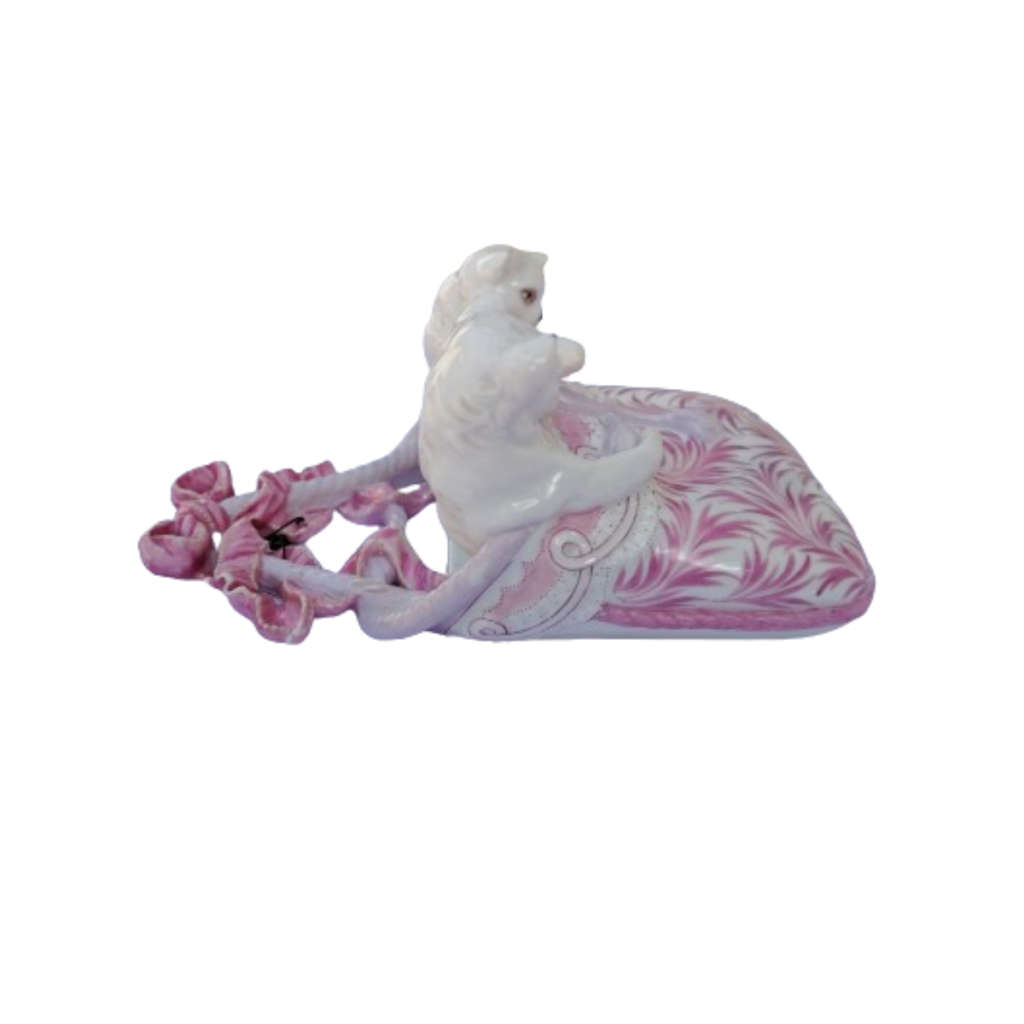 Sweet Pink and White Porcelain Cat Wall Pocket
