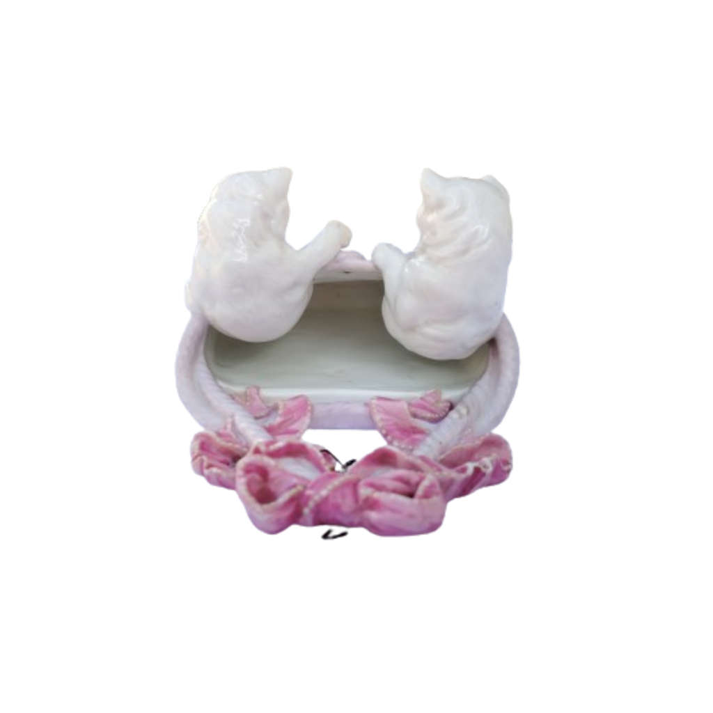 Sweet Pink and White Porcelain Cat Wall Pocket