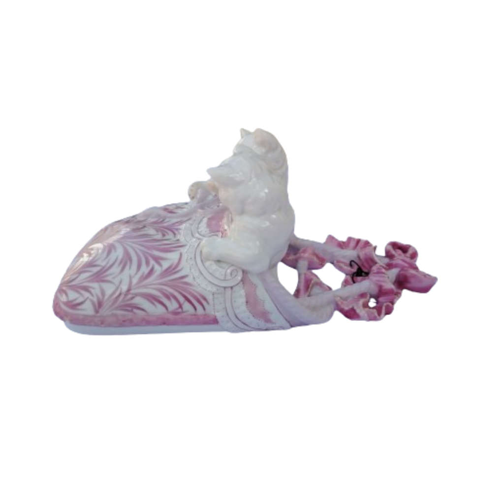 Sweet Pink and White Porcelain Cat Wall Pocket