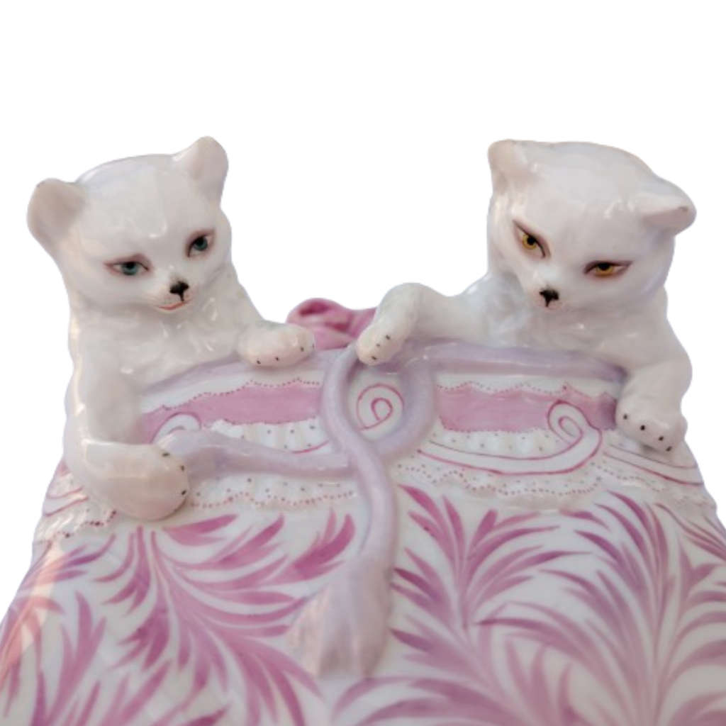 Sweet Pink and White Porcelain Cat Wall Pocket