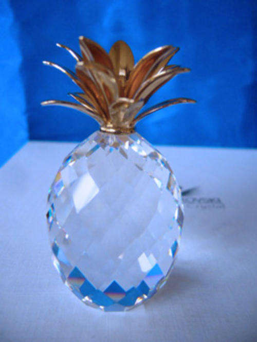 GENUINE Swarovski Crystal Pineapple, Small Gold Smooth Leaf