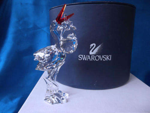 SWAROVSKI CRYSTAL STORK WITH BABY IN BASKET RETIRED MIB
