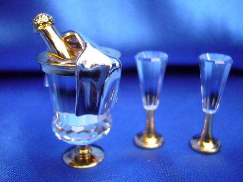 GENUINE Swarovski Silver Sparkling Wine Cooler / 2 Flutes